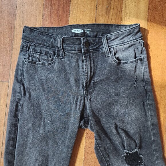 Old Navy Black ROCKSTAR Super Skinny Ankle Ripped Jeans Size 4 Tall - Picture 6 of 15